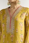 Gopi Vaid_Yellow Kurta And Sharara Cotton Silk Embroidered Floral V Neck Jaal Pattern Set _at_Aza_Fashions