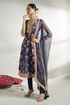 Buy_Gopi Vaid_Blue Anarkali And Churidar Cotton Silk Printed Floral V Neck Set _Online_at_Aza_Fashions