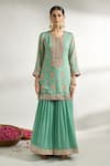 Gopi Vaid_Green Kurta And Sharara Cotton Silk Printed Floral Round Set _Online_at_Aza_Fashions