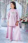 Buy_Little Bansi_Pink Cotton Embroidered Thread Floral Kurta Palazzo Set _at_Aza_Fashions