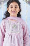 Little Bansi_Pink Cotton Embroidered Thread Floral Kurta Palazzo Set _Online_at_Aza_Fashions