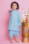 Buy_Little Bansi_Blue Sherwani Jacquard Embroidered Ambi With Dhoti Pant _at_Aza_Fashions