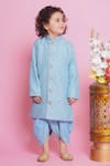 Little Bansi_Blue Sherwani Jacquard Embroidered Ambi With Dhoti Pant _at_Aza_Fashions