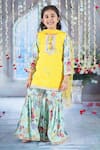 Buy_Little Bansi_Yellow Cotton Embroidered Thread Floral Kurta Sharara Set _at_Aza_Fashions