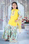 Little Bansi_Yellow Cotton Embroidered Thread Floral Kurta Sharara Set _Online_at_Aza_Fashions