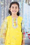 Little Bansi_Yellow Cotton Embroidered Thread Floral Kurta Sharara Set _at_Aza_Fashions