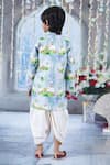 Shop_Little Bansi_Blue Cotton Printed Flora And Fauna Kaam Dhenu Cow Sherwani With Dhoti _at_Aza_Fashions