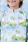 Shop_Little Bansi_Blue Cotton Printed Flora And Fauna Kaam Dhenu Cow Sherwani With Dhoti _Online_at_Aza_Fashions