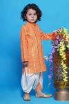 Shop_Little Bansi_Orange Cotton Woven Stripped Kurta With Dhoti Pant _Online_at_Aza_Fashions