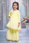 Buy_Little Bansi_Yellow Cotton Embroidered Floral Kantha Kurta Sharara Set _at_Aza_Fashions