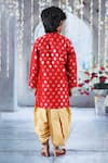 Shop_Little Bansi_Red Cotton Woven Floral Print Sherwani With Dhoti Pant _at_Aza_Fashions