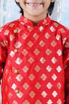 Little Bansi_Red Cotton Woven Floral Print Sherwani With Dhoti Pant _Online_at_Aza_Fashions