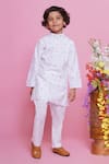 Buy_Little Bansi_White Cotton Embroidered Leaf Thread Work Kurta With Pyjama _at_Aza_Fashions