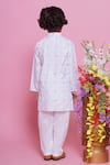 Shop_Little Bansi_White Cotton Embroidered Leaf Thread Work Kurta With Pyjama _at_Aza_Fashions