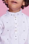 Little Bansi_White Cotton Embroidered Leaf Thread Work Kurta With Pyjama _Online_at_Aza_Fashions