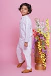 Shop_Little Bansi_White Cotton Embroidered Leaf Thread Work Kurta With Pyjama _Online_at_Aza_Fashions