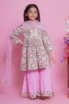 Buy_Little Bansi_Pink Cotton Embroidered Floral Garden Print Kurta Sharara Set _at_Aza_Fashions