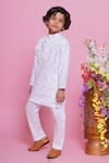 Shop_Little Bansi_White Cotton Embroidered Leaf Thread Work Kurta With Pyjama _Online_at_Aza_Fashions