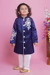 Little Bansi_Blue Sherwani Mixes Or Poly Embroidered Floral With Pyjama _Online_at_Aza_Fashions