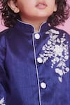 Little Bansi_Blue Sherwani Mixes Or Poly Embroidered Floral With Pyjama _at_Aza_Fashions