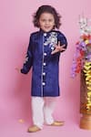 Buy_Little Bansi_Blue Sherwani Mixes Or Poly Embroidered Floral With Pyjama 