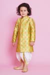 Buy_Little Bansi_Green Sherwani Brocade Woven Flora And Fauna With Dhoti Pant _at_Aza_Fashions