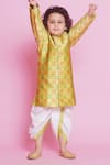 Shop_Little Bansi_Green Sherwani Brocade Woven Flora And Fauna With Dhoti Pant _Online_at_Aza_Fashions