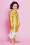 Shop_Little Bansi_Green Sherwani Brocade Woven Flora And Fauna With Dhoti Pant 