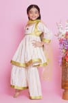 Shop_Little Bansi_Cream Cotton Woven Flora And Fauna Kurta Sharara Set _Online_at_Aza_Fashions