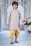 Little Bansi_Sky Blue Sherwani Mulberry Silk Embroidered Bageecha Angrakha With Dhoti Pant _at_Aza_Fashions