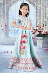 Buy_Little Bansi_Sky Blue Blouse Mulberry Silk Embroidered Sequin Bageecha Floral Lehenga Set _Online_at_Aza_Fashions