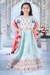 Shop_Little Bansi_Sky Blue Blouse Mulberry Silk Embroidered Sequin Bageecha Floral Lehenga Set 