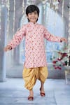 Buy_Little Bansi_Pink Sherwani Mulberry Silk Embroidered Floral Angrakha With Dhoti Pant _at_Aza_Fashions