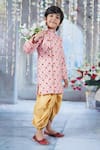 Little Bansi_Pink Sherwani Mulberry Silk Embroidered Floral Angrakha With Dhoti Pant _at_Aza_Fashions