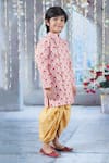 Little Bansi_Pink Sherwani Mulberry Silk Embroidered Floral Angrakha With Dhoti Pant _Online