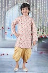 Buy_Little Bansi_Cream Sherwani Mulberry Silk Embroidered Floral Work Angrakha With Dhoti Pant _at_Aza_Fashions