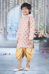 Little Bansi_Cream Sherwani Mulberry Silk Embroidered Floral Work Angrakha With Dhoti Pant _at_Aza_Fashions