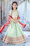 Buy_Little Bansi_Green Blouse Mulberry Silk Embroidered Bageecha Floral Thread Work Lehenga Set _at_Aza_Fashions