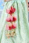 Little Bansi_Green Blouse Mulberry Silk Embroidered Bageecha Floral Thread Work Lehenga Set _Online_at_Aza_Fashions