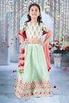 Buy_Little Bansi_Green Blouse Mulberry Silk Embroidered Bageecha Floral Thread Work Lehenga Set _Online_at_Aza_Fashions