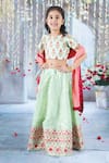 Little Bansi_Green Blouse Mulberry Silk Embroidered Bageecha Floral Thread Work Lehenga Set _at_Aza_Fashions