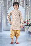 Buy_Little Bansi_Green Sherwani Mulberry Silk Bageecha Work Angrakha With Dhoti Pant _at_Aza_Fashions