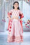 Buy_Little Bansi_Pink Blouse Mulberry Silk Bageecha Floral Thread And Work Lehenga Set _at_Aza_Fashions