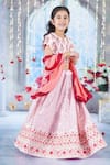 Buy_Little Bansi_Pink Blouse Mulberry Silk Bageecha Floral Thread And Work Lehenga Set _Online_at_Aza_Fashions