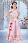 Little Bansi_Pink Blouse Mulberry Silk Bageecha Floral Thread And Work Lehenga Set _at_Aza_Fashions