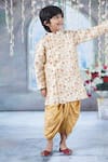 Buy_Little Bansi_Cream Sherwani Mulberry Silk Embroidered Tulip Work Angrakha With Dhoti Pant _at_Aza_Fashions