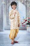 Little Bansi_Cream Sherwani Mulberry Silk Embroidered Tulip Work Angrakha With Dhoti Pant _at_Aza_Fashions