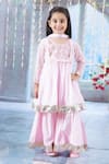 Buy_Little Bansi_Pink Kurta And Dupatta Georgette Embroidered Sequin Floral Sharara Set _at_Aza_Fashions