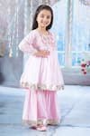 Little Bansi_Pink Kurta And Dupatta Georgette Embroidered Sequin Floral Sharara Set _at_Aza_Fashions