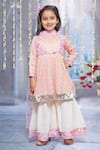 Little Bansi_Coral Kurta And Dupatta Georgette Embroidered Thread Geometric Work Sharara Set _at_Aza_Fashions